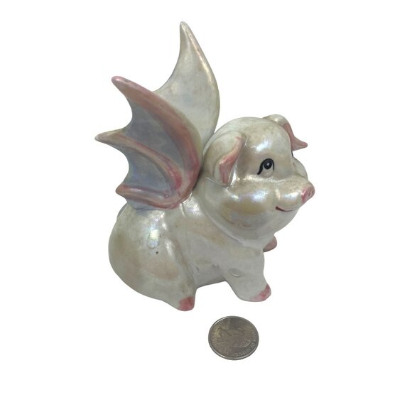 Adorable Collectible Porcelain Flying Pig Figurine With Iridescent Finish Hand-P - Picture 3 of 8